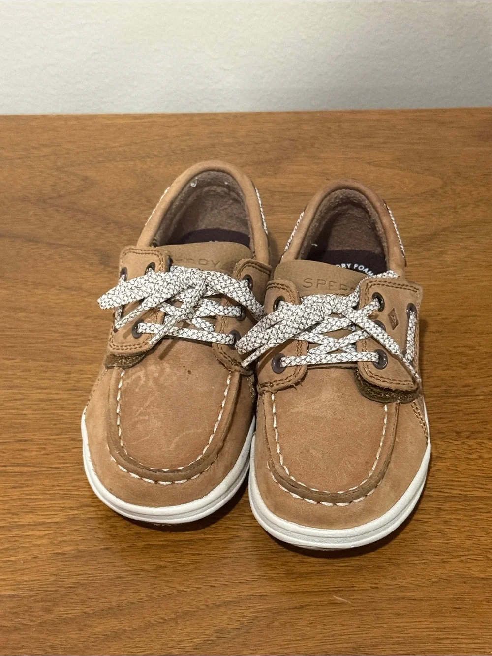 Sperry Kids Tan Leather Boat Shoes with White Laces